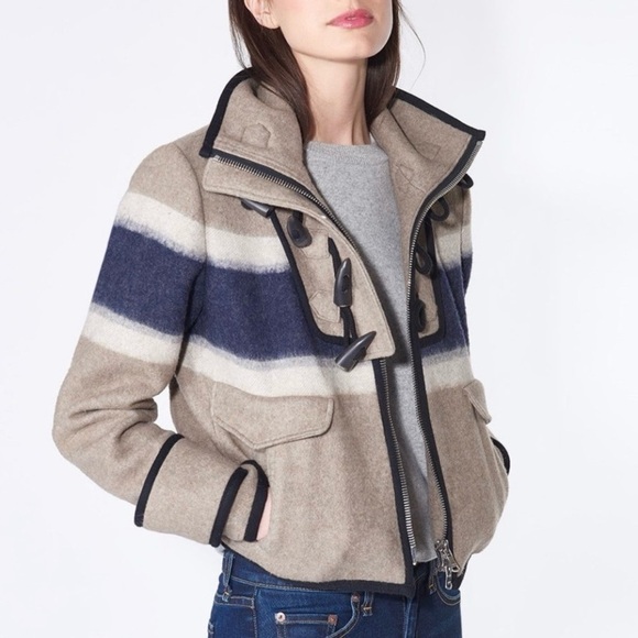 Veronica Beard Ella Blanket Jacket Striped Wool Blend Zip Toggle Closure XS - Picture 4 of 16